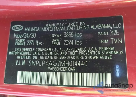 2021 Hyundai Elantra Limited z USA, uszkodzony, nr VIN 5NPLP4AG2MH014440